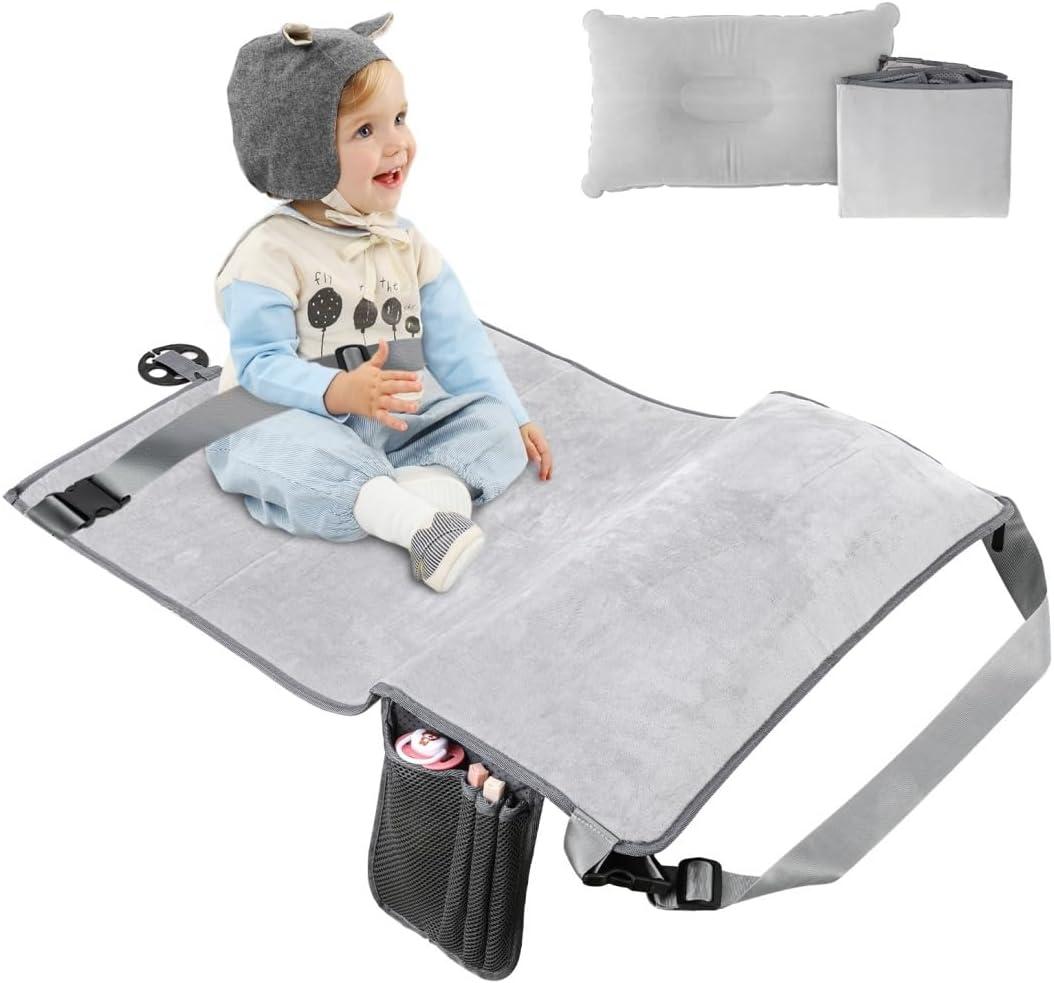 Toddler Travel Airplane Bed Kids Airplane Extender Sea, Travel Inflatable Foot Rest Portable Travel Bed Grey