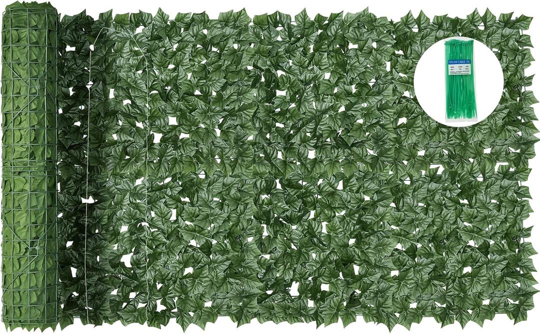 KASZOO Artificial Ivy Privacy Fence Screen - 160''(L) x 40''(W) Faux Greenery Wall Panels for Outdoor Privacy, Balcony, Patio, Backyard, Fence Decor, Realistic Green Leaves for Wall or Garden Use