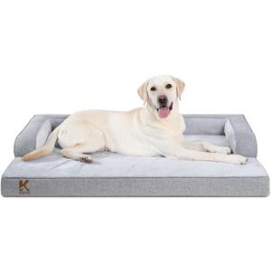 KSIIA Washable Dog Bed XL Senior Dog, Orthopedic Warm Soft Pet Sofa Waterproof Pet Couch with Sides, Non-Slip and Egg-Crate Foam Extra Large Beds with Removable Cover, 41x27Inch, Grey
