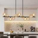 Chandeliers for Dining Room Linear Chandelier for Kitchen Island 51" Large Sputnik Linear Chandeliers with Amber Swirled Glass Large Pendant Lights Kitchen Island Dining Room Chandelier (Black)