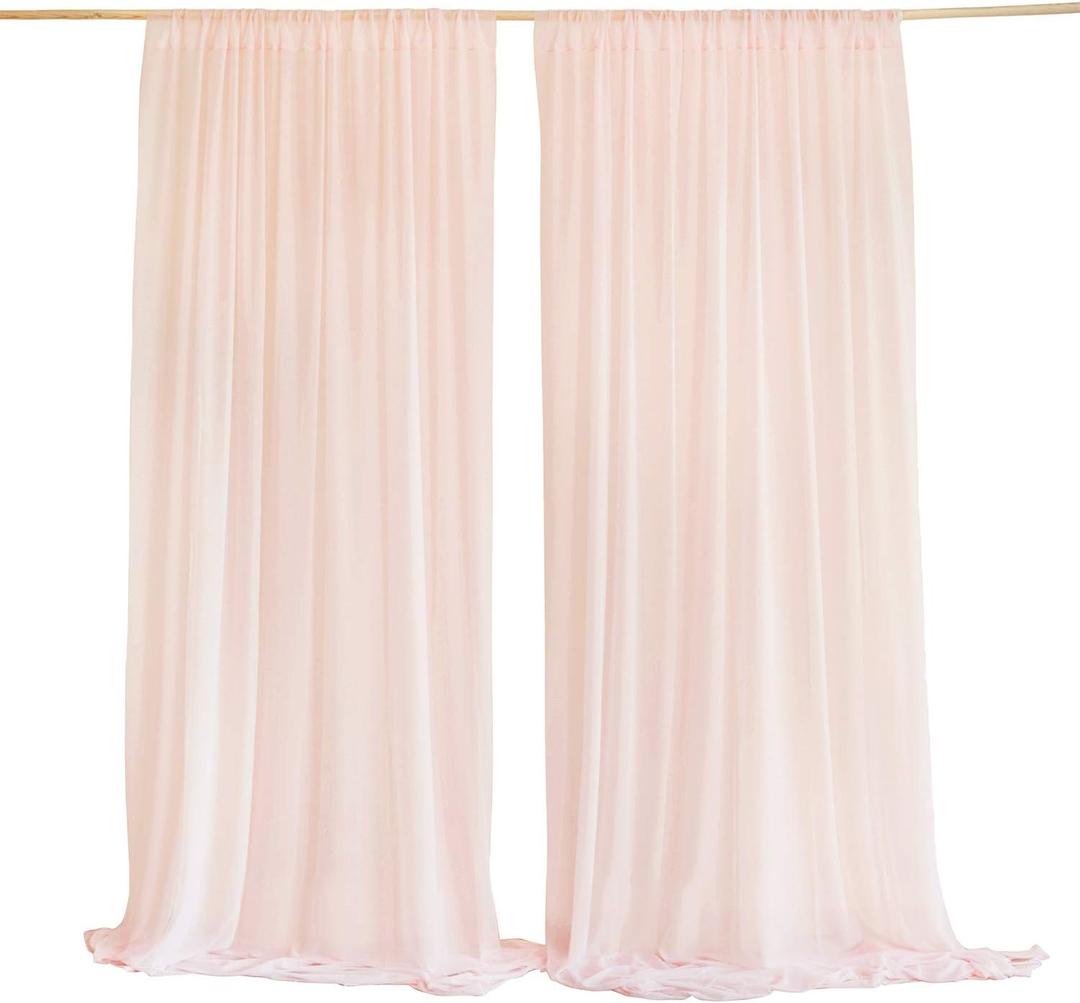 Ling's moment Blush Sheer Curtains, Chiffon Wrinkle-Free Window Doorway Drapes Backdrop for Sliding Glass Doors Living Room Wedding Party Bedroom Farmhouse Arch Stage, 5ft x 10ft 2 Panels