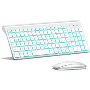 Wireless Keyboard and Mouse Ultra Slim Combo, 2.4G Silent Compact USB 2400DPI Mouse and Scissor Switch Backlit Keyboard Set, for PC/Laptop/Windows/Mac/Gaming - Matte White