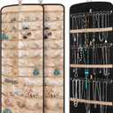 2 Pack Hanging Jewelry Organizer Storage with 39 Pockets, 30 Necklace Hooks Double Sided Wall Mount Earring Holder Organizer Bracelet Necklace Jewelry Display Hanger for Closet Door(Black)