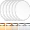 Brightever 12 Inch LED Ceiling Light Flush Mount, 24W 3200LM 0.67 Inch Thickness Close to Ceiling Light Fixtures, 2700K/3000K/4000K/5000K/6500K Color Selectable Light Fixtures Ceiling Mount, 6 Packs (5CCT-White)