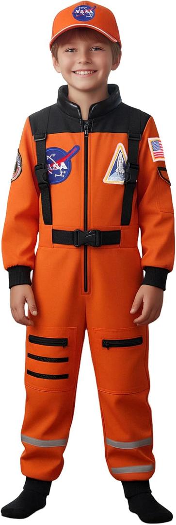 Kids Astronaut Costume Space Outfit for Boys Girls Halloween Dress up (5-7 Years, Orange)