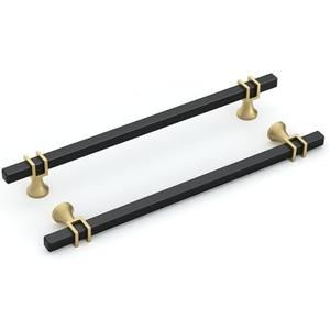 goldenwarm 10 Pack 10 Inch Black and Gold Cabinet Handles Square Drawer Pullls Hardware for Dresser Drawer