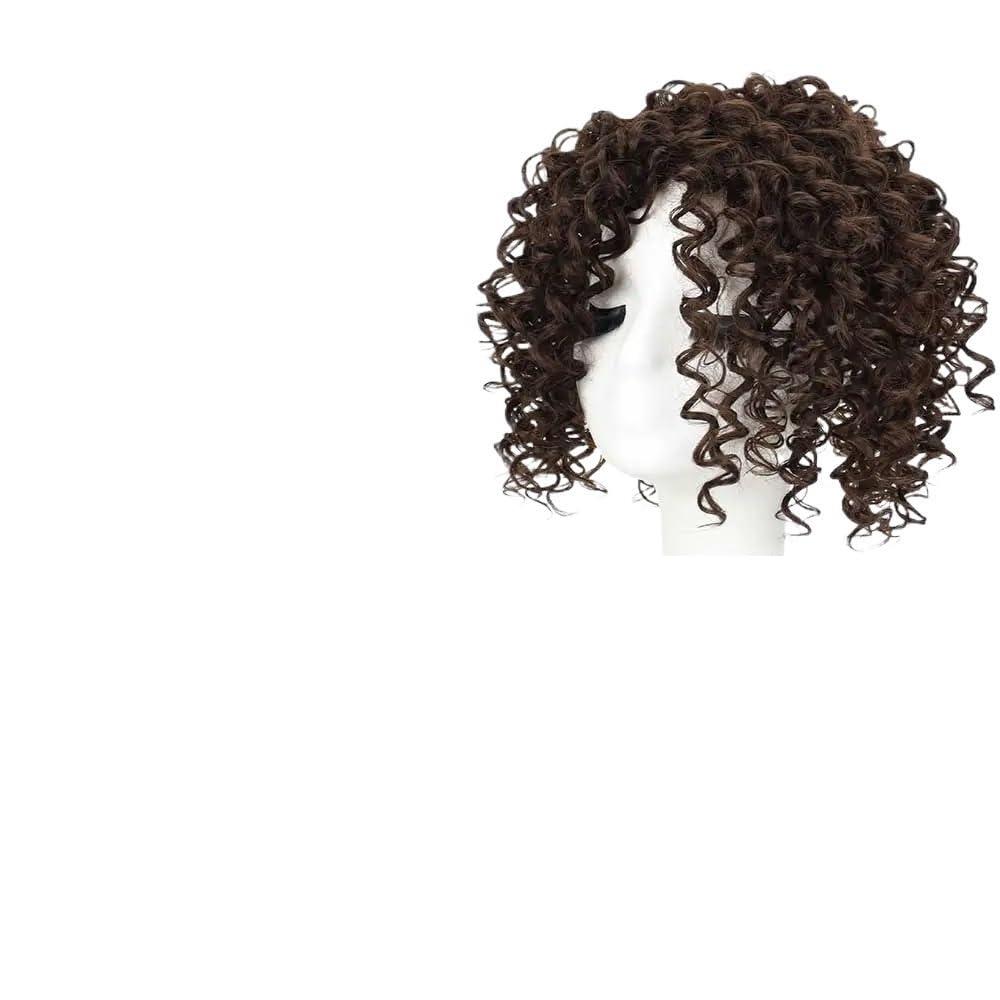 Short Hair Afro Kinky Curly 7Inch Wigs Hair Topper For Synthetic Hair Brown Mixed Wig For Women Party And Daily(1129-8)