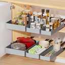 Delamu 3 Pack Pull Out Cabinet Organizer, 15.7" Deep Pull Out Drawers for Cabinets, Slide Out Drawers for Kitchen Cabinets, Bathroom Cabinet Organizer, Pantry (Grey)