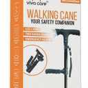 VIVA CARE Walking Cane with Light & Alarm - Foldable, Adjustable, Lightweight, for Balance & Stability for Adults, Seniors, and Injured. [Black] (Medium)