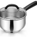 P&P CHEF 2 Quart Sauce Pan with Lid, Stainless Steel Saucepan, Small Milk Pot for Multipurpose Cooking, Visible Glass Lid & Stay-cool Silicone Handle & Tri-Ply Base, For All Stoves & Dishwasher Use