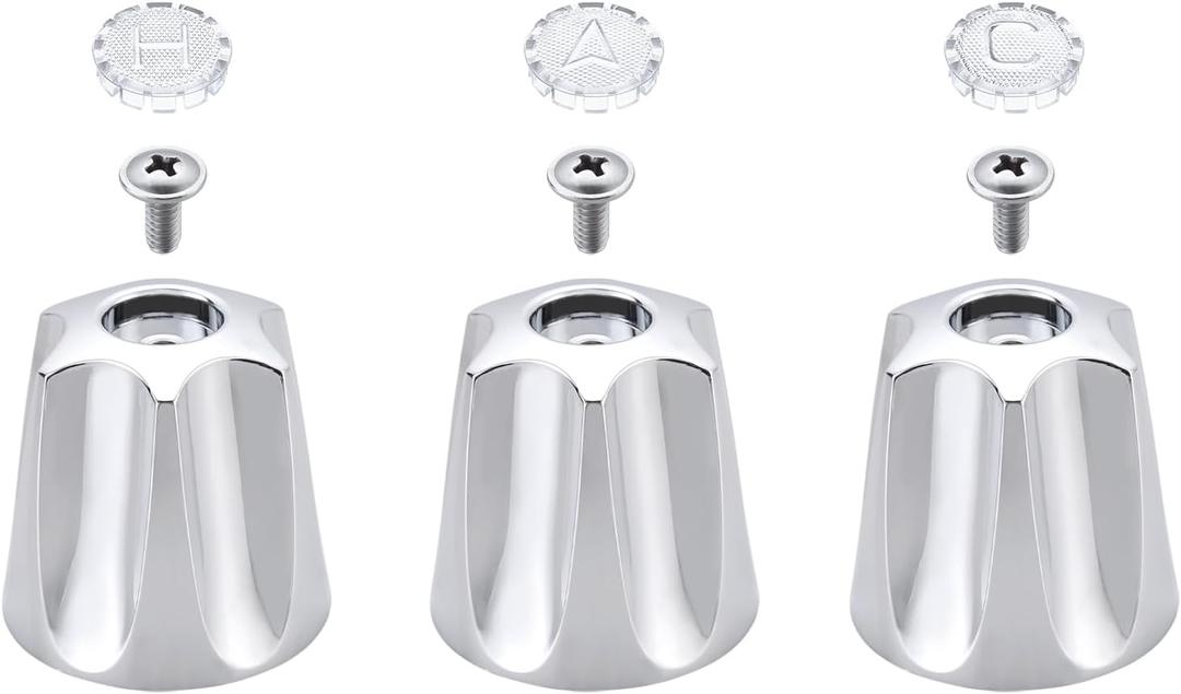 3 Piece Shower Handle Replacement, Compatible with Price/Pfister Verve Tub Shower Bathtub Faucet Handle Remodel Trim Kit Include 1 Hot 1 Cold 1 Diverter and 3 Screws (Polished Chrome)