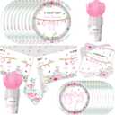 Baby Shower Party Tableware Set, Cute Baby Girl Birthday Party Decorations with Pink Flower Theme Plates, Napkin, Cups, Forks, straws for Girl Baby Shower Gender Reveal Party Supplies