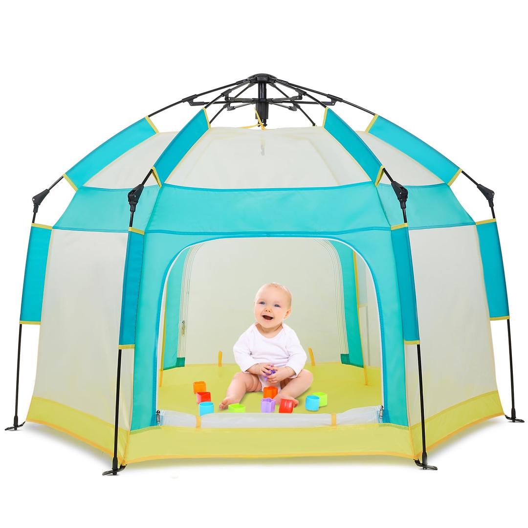 Bend River Baby Playpen with Canopy, Portable Baby Beach Tent, Toddler Play Yard Indoor and Outdoor, Foldable Mosquito Net for Infant - Green