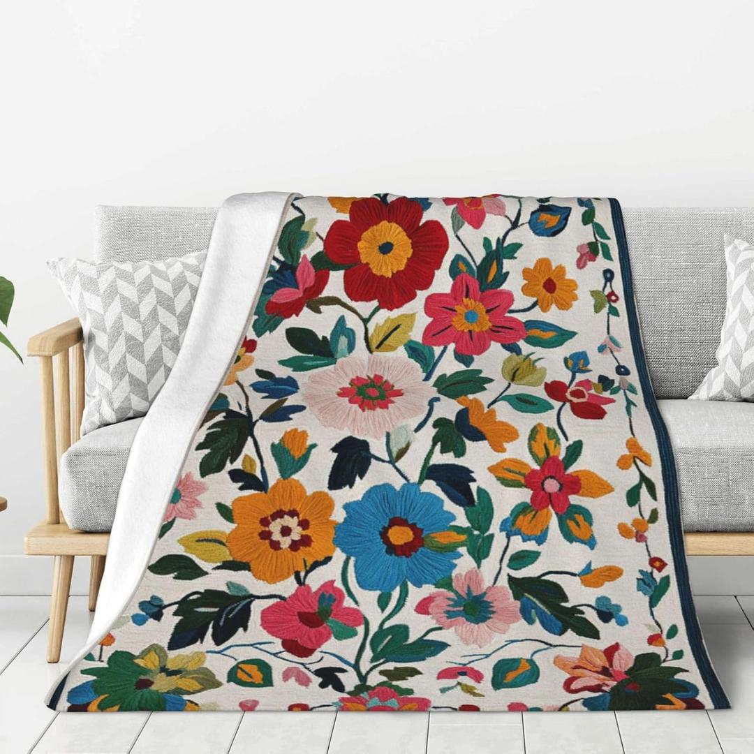 Bohemian Floral Blanket, Ultra-Soft Micro Fleece, Hypoallergenic, Non-Shedding, Machine-Washable, Perfect for Bed, Camping, Office Rest,Gifts for Adults,Family,Colleagues 60X80 Inch