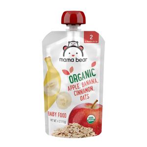 Amazon Brand - Mama Bear Organic Baby Food, Stage 2, Apple, Banana, Cinnamon, Oats, 4 ounce (Pack of 12) (EXP 03/19/26)