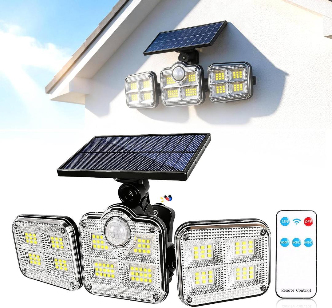 Magnetic Solar Lights Outdoor, Motion Sensor Porch RV Light with Remote IP65 Waterproof 122 LED Ultra-Bright Lighting 270° Wide Angle for Yard Garden Patio Camp