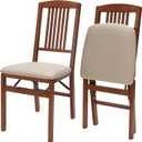 Stakmore Simple Mission Wooden Folding Chairs with Padded Seats, Set of 2 - No Assembly Foldable Dining Chairs, Steel Folding Mechanism, Upholstered Cushion, Space-Saving, Cherry Frame