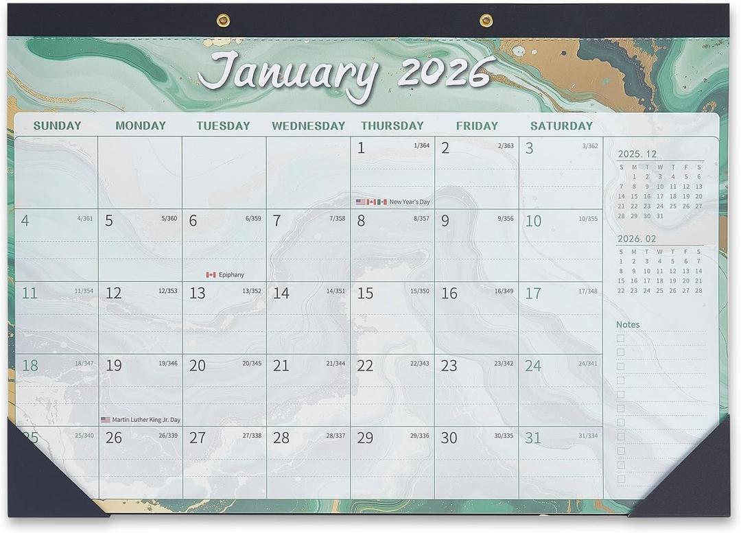 2 x Desk Calendar 2026 Large 17" x 12"- Jan 2026 to June 2027, Marble Design 18 Months Monthly Calendar, PP Cover Wall Calendar 2026 for Office, Classroom & Home
