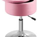 GREENSTELL Vanity Stool with Storage, 19" to 23" Height Adjustable PU Leather Vanity Chair, 360 Swivel Makeup Stool with Removeable Tray, Modern Ottoman for Bedroom Bathroom, Pink