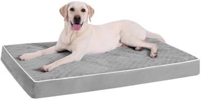 KSIIA Orthopedic Dog Bed Extra Large Dog Bed with Removable Machine Washable Cover Waterproof Crate Pad with Egg Crate Foam and Non-Slip Bottom, 47x29 Inch, Light Gray