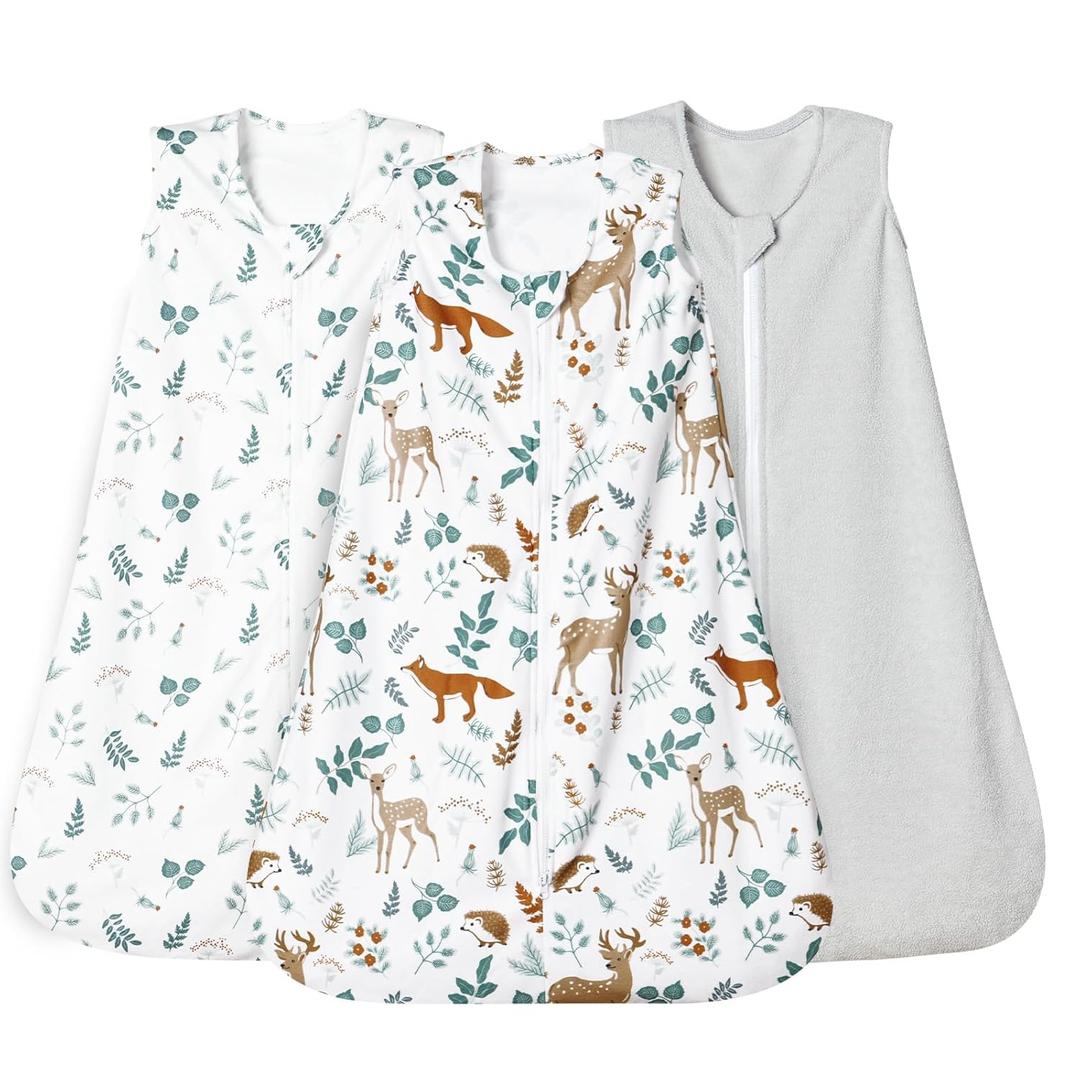 david's kids 3 Pack Micro Fleece Baby Sleep Sack 18-24 Months, Soft Baby Wearable Blankets with 2-Way Zipper, Comfy Sleeping Bags for Toddler Boys Girls Neutral, X-Large Size, Animal Forest (X-Large, Animal Forest)