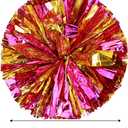 Pack of 4 Cheerleading Pom Poms 12 inch 80g Foil Plastic Metallic Cheerleader Pom Poms for Cheer Sport Kids Adults Team Spirit Cheering (Rose Red/Gold New)