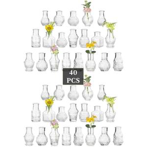 Glasseam Small Bud Vases for Centerpieces: 40PCS Mini Clear Glass Vase Set for Flowers Decor Wedding Party Baby Shower Dining Table Decorations Centerpiece
