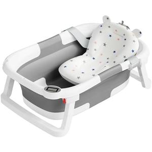 napei Collapsible Baby Bathtub,Baby Bath Tub with Soft Cushion & Thermometer,Baby Bathtub Newborn to Toddler 0-36 Months,Portable Travel Baby Tub