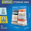 15 Gallon Large Resealable Storage Bags with Zipper Top | 24" x 24" Heavy Duty Clear Bags with Handles, 4 Mil Thick, Perfect for Clothing, Pillows, Travel, and Moving (5 Packs)