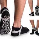 Muezna Men's Non-Slip Yoga Socks, Anti-Skid Pilates, Barre, Bikram Fitness Hospital Slipper Socks with Grips, 9-11, Black - 3 Pairs