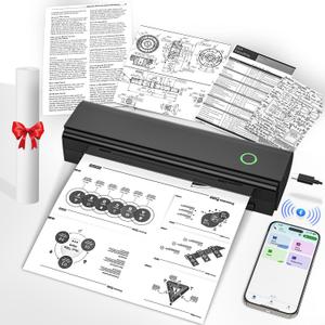 Portable Printers Wireless for Travel, Bluetooth Thermal Printer Supports 8.5" x 11" US Letter & A4 Size, Inkless Mobile Printer Work with Android iPhone Laptop for Home Office School, Black