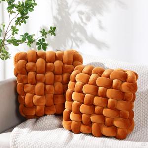 Wenqik 2 Pcs Knot Pillow Soft Throw Pillow Home Decoration Cushion Square Office Knotted Plush Throw Cushion for Living Room Bedroom Sofa Couch Living Room Decor, 12'' x 13'' (Caramel)