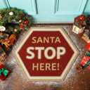 Dunzy Christmas Doormat Santa Stop Here Welcome Floor Mat Winter Outdoor Rugs Decorative Xmas Non Slip Doormat for Front Decor Home Entrance Indoor Outdoor, 20.5 x 23.5 Inch