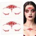 Red Face Gems Rhinestone Temporary Tattoo Sticker Halloween Eye Body Face Tattoos Party Makeup Self-Adhesive Face Jewels Crystal Makeup Diamonds Holiday Festival Party Supplies 2PCS