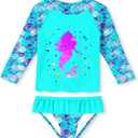 UNIFACO Toddler Girls Swimsuit Rashguard Set Summer Beach Breathable Tankini with UPF 50+ Sun Protection 2-8T (Mermaid Shell)