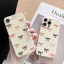 3 x Bow Phone Case for iPhone 16 Pro Max Case Cute Bowknot Women Girly Design Soft Silicone Camera Protection Protective Lovely Girls Phone Case for iPhone 16 Pro Max Beige