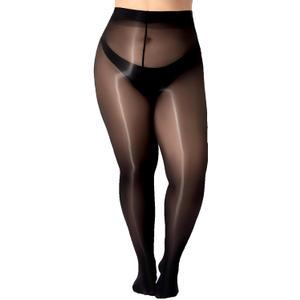 Women's Shiny Pantyhose Plus Size Sheer Tights Silk Oil High Waist Shimmer Stockings (Black, XXL)