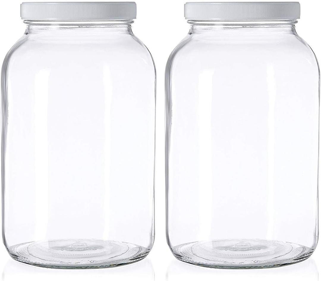 kitchentoolz 1 Gallon Glass Mason Jars Extra Large Wide Mouth Jars with Airtight Lids Perfect for Sourdough Starter, Fermenting, Pickling, and Storage Made in the USA Pack of 2