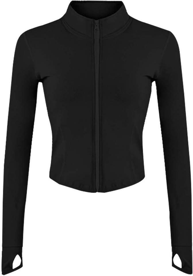 Lviefent Womens Lightweight Full Zip Running Track Jacket Workout Slim Fit Yoga Sportwear with Thumb Holes (Black, L)