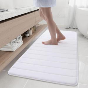 Buganda Memory Foam Bath Mat, 60" x 24", Ultra Soft and Non-Slip Bathroom Rugs, Water Absorbent and Machine Washable Bath Rug Runner for Bathroom, Shower, and Tub, White