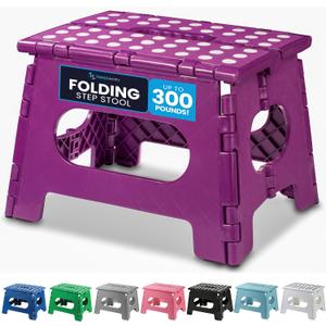 Handy Laundry Folding Lightweight Step Stool - Sturdy Enough to Support Adults and Safe Enough for Kids - Opens Easy with One Flip - Great for Kitchen, Bathroom or Bedroom (Purple - 9 Inch)