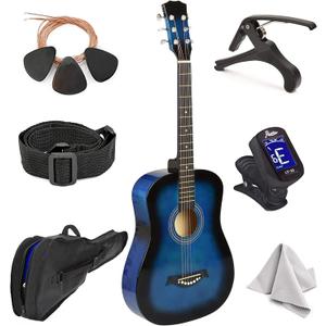 MasterPlay Classical Acoustic Guitar for Kids - 30" Beginner Guitar Kit: Bag, Tuner, Strap, Extra Strings, Picks, Wash Cloth, Capo (Bluburst) (Blueburst)
