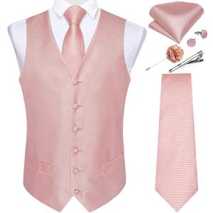 DiBanGu Mens Vest and Tie Set Formal Paisley Waistcoat and Necktie Pocket Square Cufflinks Silk Suit Vest for Tuxedo Wedding M