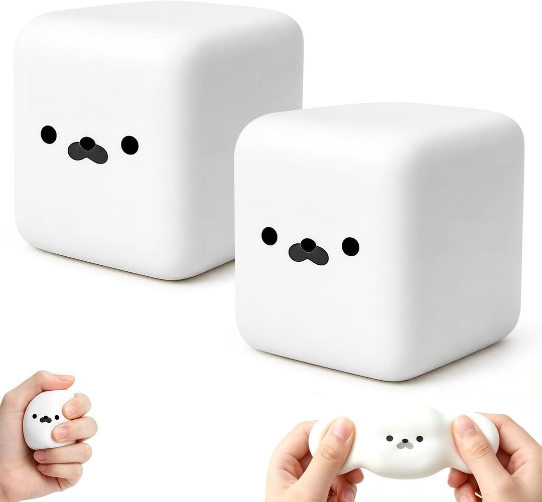 2PCS Tofu Seal Squishy, White Cube Stress Toy, Soft Moldable Dough Fidget Block with Slow Rise Texture, Cute Seal Face Shaped for Adult Use in Offices and Homes