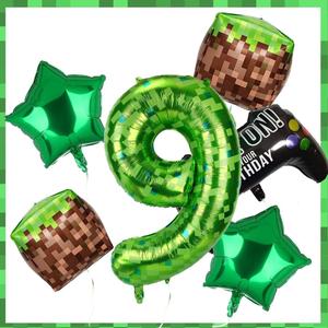 40 Inch Green Pixel Miner Number Foil Balloon Set 5Pcs Large Mylar Number Balloons for Boys Girls Pixel Cubes Video Game Birthday Party Decorations (9)