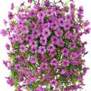 INQCMY Artificial Hanging Flowers with Basket for Spring Outdoor Decoration 3 Bunches of Silk Daisy Flower Uv Resistant for Garden Porch Patio Balcony Yard Decor (Purple2)