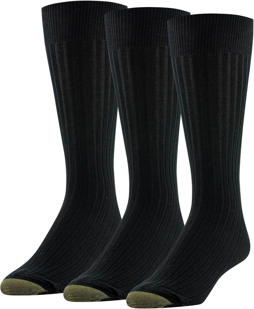 GOLDTOE Men's Classic Canterbury Crew Dress Socks, 3-Pairs (X-Large, Black)