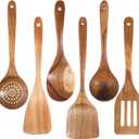 6 Pcs Acacia Wooden Spoons for Cooking, Heat Resistant Wooden Utensils Sets for Non-Stick Multifunctional Smooth Finish Wood Kitchen Spatula Set with Handle for Stir Fry, Soup, Cooking