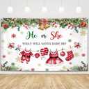 2 x MEHOFOND 6x3.6ft Christmas Gender Reveal Backdrop Banner, Santa Baby Gender Reveal Party Decor, He or She Xmas Boy or Girl Winter Snowflake Newborn Party Photo Props