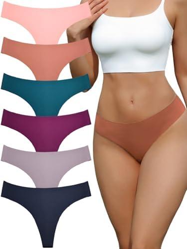 RoyalBelle 6 Pack Women's Thongs - Breathable Soft Stretch Underwear Seamless Comfort Panties S- (US, Alpha, Large, Regular, Regular, 6 Pack multicoioured B)